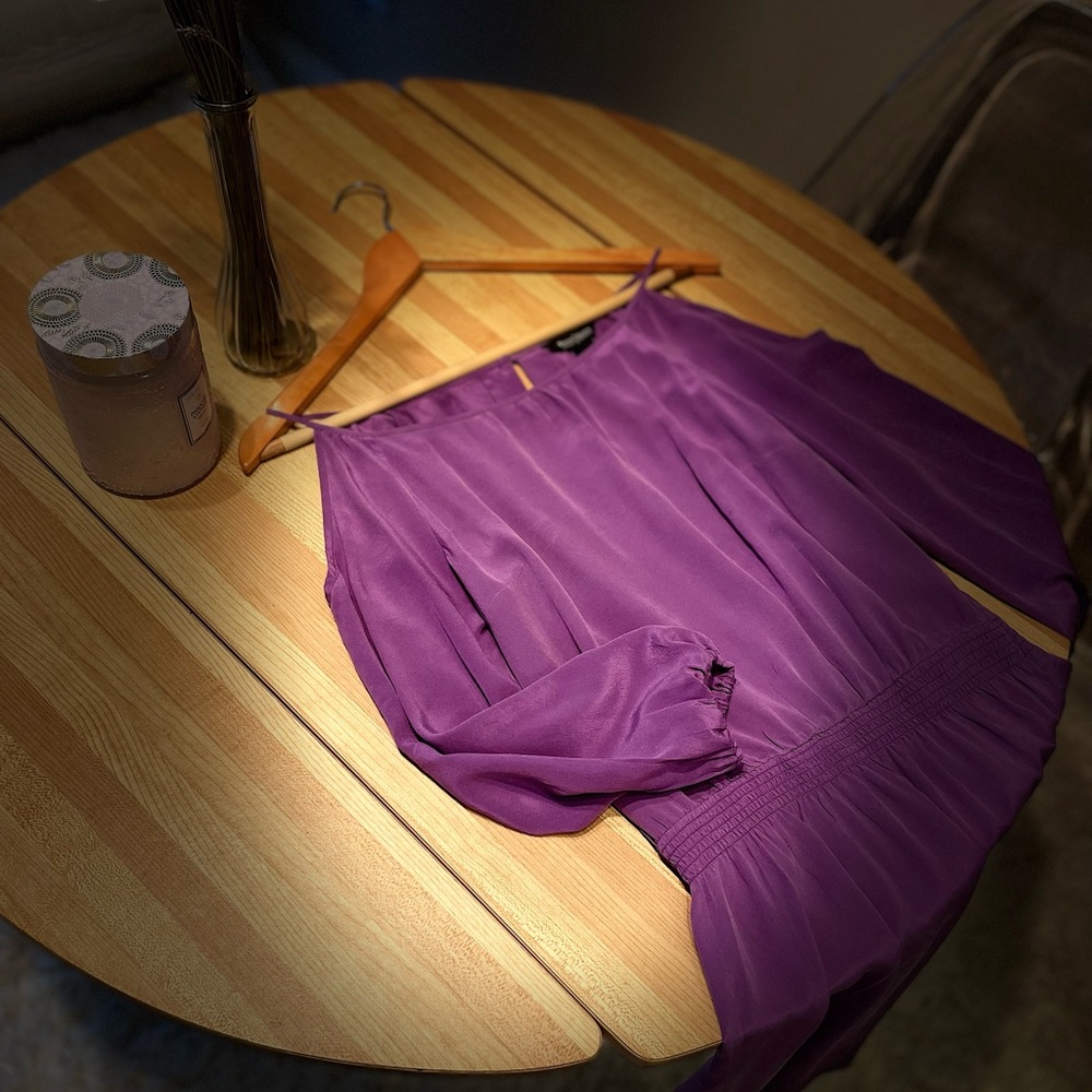 White House Black Market Purple Silk Quarter Sleeve Dress